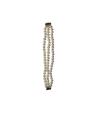 Classic Triple-Strand freshwater band-knotted Pearl Bracelet - White gold-tone